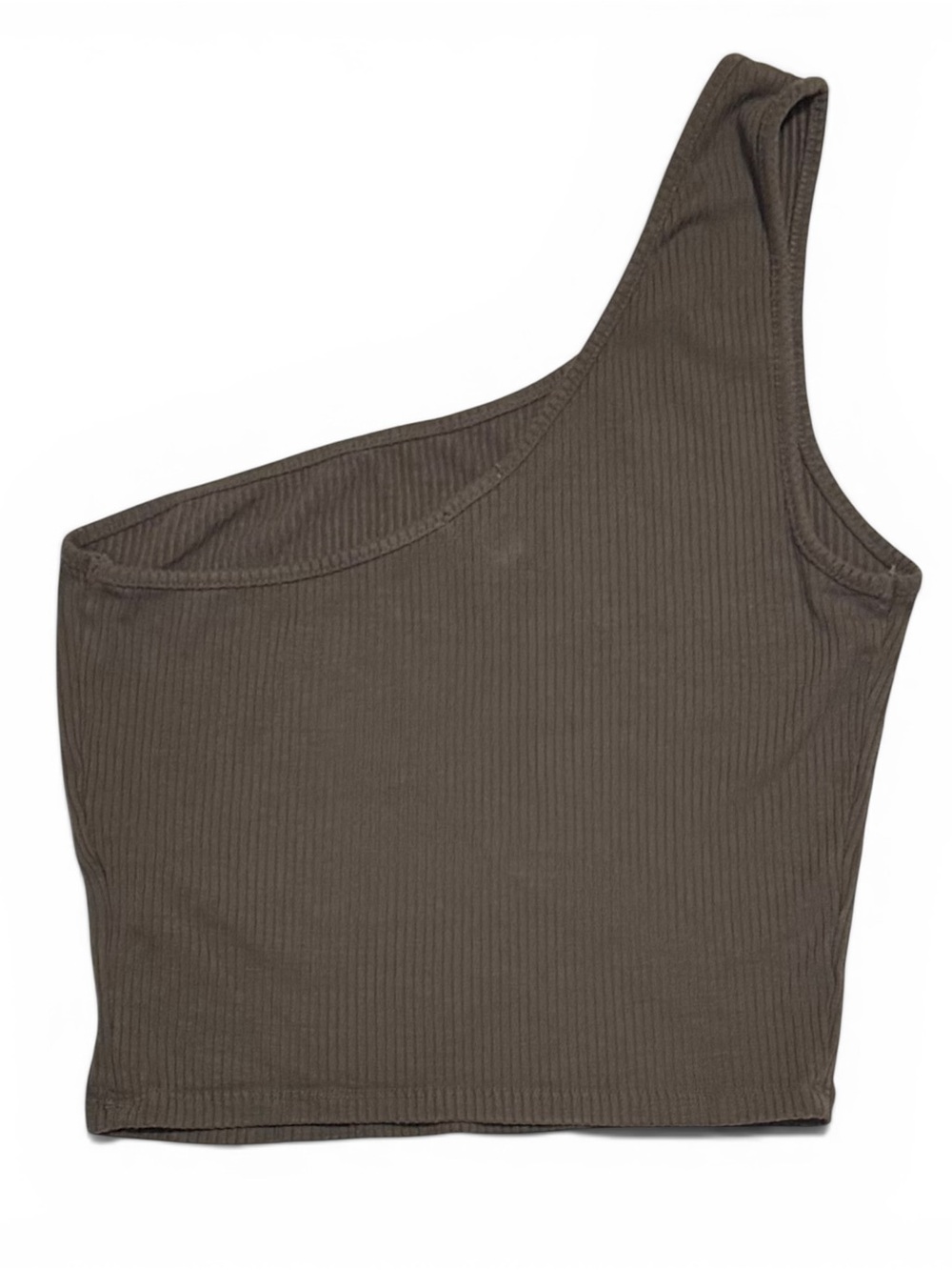 Garage One-Shoulder Ribbed Crop Top | Dark Olive | Small - Picture 3 of 4
